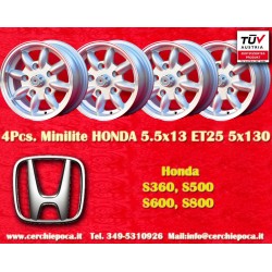 4 pcs. jantes Honda Minilite 5.5x13 ET25 5x130 silver/diamond cut S 600 800   TT TTS, 110, 1200C, Wankelspider