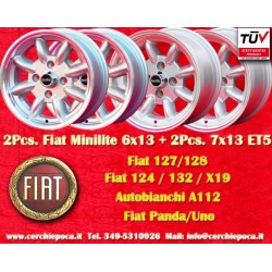 4 pcs. jantes Fiat Minilite 6x13 ET13 7x13 ET5 4x98 silver/diamond cut 124 Berlina, Coupe, Spider, 125, 127, 131, 132, X
