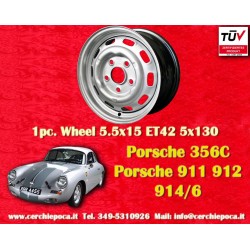 Porsche 5.5x15 ET42 5x130 silver 356 C SC, 911 -1969, 912 cerchio wheel jante felge llanta