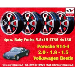 4 pcs. wheels Porsche  Baby Fuchs 5.5x15 ET35 4x130 black/diamond cut 914-4, VW Beetle 1968--, Karmann Ghia Typ 34