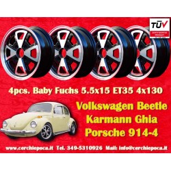 4 pcs. jantes Volkswagen Baby Fuchs 5.5x15 ET35 4x130 black/diamond cut 914-4, VW Beetle 1968--, Karmann Ghia Typ 34