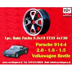 Porsche Baby Fuchs 5.5x15 ET35 4x130 black/diamond cut 914-4, VW Beetle 1968--, Karmann Ghia Typ 34 cerchio wheel jante felge ll