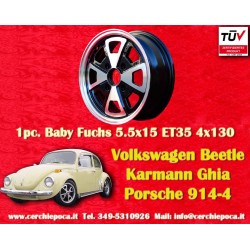 Volkswagen Baby Fuchs 5.5x15 ET35 4x130 black/diamond cut 914-4, VW Beetle 1968--, Karmann Ghia Typ 34 cerchio wheel jante felge