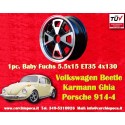 1 pc. wheel Volkswagen Baby Fuchs 5.5x15 ET35 4x130 black/diamond cut 914-4, VW Beetle 1968--, Karmann Ghia Typ 34