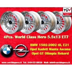 4 pz. cerchi BMW WCHE 5.5x13 ET7 4x100 silver/diamond cut 1502-2002 tii, 3 E21, Kadett B-C, Manta, Ascona A-B, GT, Olymp