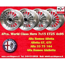 4 uds. llantas Alfa Romeo WCHE 7x15 ET25 4x98 silver/diamond cut Alfetta, Alfetta GT   GTV, 33, 75 1.6i, 1.8i, 2.0TDI, 9