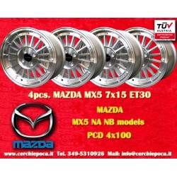 Mazda WCHE 7x15 ET30 4x100 silver/diamond cut BMW 1502-2002 tii, 3 E30 Opel Kadett B-C Manta Ascona A-B cerchi wheels jantes fel