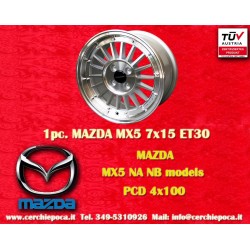 Mazda WCHE 7x15 ET30 4x100 silver/diamond cut BMW 1502-2002 tii, 3 E30, Opel Kadett B-C, Manta, Ascona A-B cerchio wheel jante f