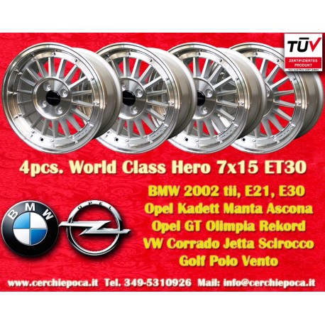 BMW WCHE 7x15 ET30 4x100 silver/diamond cut BMW 1502-2002 tii, 3 E30, Opel Kadett B-C, Manta, Ascona A-B cerchi wheels jantes fe