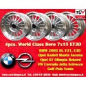 4 pcs. wheels BMW WCHE 7x15 ET30 4x100 silver/diamond cut BMW 1502-2002 tii, 3 E30, Opel Kadett B-C, Manta, Ascona A-B, 