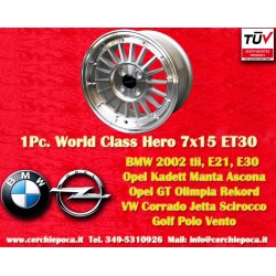 BMW WCHE 7x15 ET30 4x100 silver/diamond cut BMW 1502-2002 tii, 3 E30, Opel Kadett B-C, Manta, Ascona A-B cerchio wheel jante fel