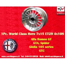 Alfa Romeo WCHE 7x15 ET29 4x108 silver/diamond cut 105 Berlina, Giulia, Coupe, Spider, GTC cerchio wheel jante felge llanta