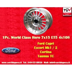 1 pc. wheel Ford WCHE 7x15 ET5 4x108 silver/diamond cut Escort Mk1-2, Capri, Cortina, Taunus TC