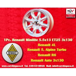 1 Stk Felge Renault Minilite 5.5x13 ET25 3x130 silver/diamond cut R4, R5, R6