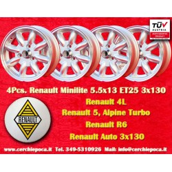 4 Stk Felgen Renault Minilite 5.5x13 ET25 3x130 silver/diamond cut R4, R5, R6