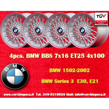 BMW BBS 7x16 ET25 4x100 silver 3 E21 E30 cerchi wheels jantes felgen llantas