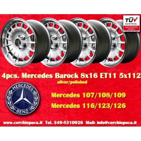 Mercedes Barock 8x16 ET11 5x112 silver/polished 107 108 109 116 123 126 cerchi wheels jantes felgen llantas