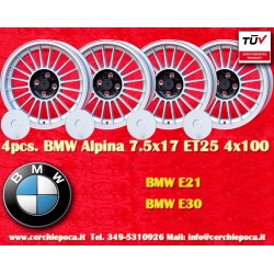 4 pcs. wheels BMW Alpina 7.5x17 ET25 4x100 silver 3 E30 