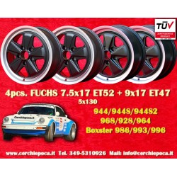 4 pcs. wheels Porsche  Fuchs 7.5x17 ET52 9x17 ET47 5x130 matt black/diamond cut 944 1987-, 944S, 944S2, 968, 928, 964, 9