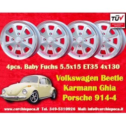 4 pz. cerchi Volkswagen Baby Fuchs 5.5x15 ET35 4x130 silver/diamond cut Beetle 67-, Karmann Ghia 67-, Type 3, 411, 412
