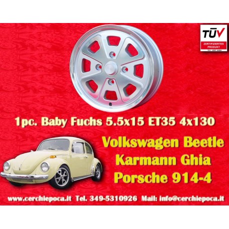 Volkswagen Baby Fuchs 5.5x15 ET35 4x130 silver/diamond cut Beetle 67-, Karmann Ghia 67-, Type 3, 411, 412 cerchio wheel jante fe