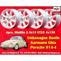 4 pcs. wheels Volkswagen Minilite 5.5x15 ET25 4x130 silver/diamond cut Porsche 914 1.7, 1.8, 2.0   Volkswagen Beetle 67-
