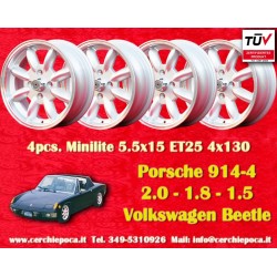 Porsche Minilite 5.5x15 ET25 4x130 silver/diamond cut Porsche 914 1.7, 1.8, 2.0   Volkswagen Beetle 67- cerchi wheels jantes fel