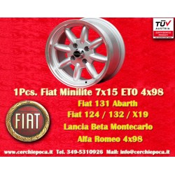 Fiat Minilite 7x15 ET0 4x98 silver/diamond cut 124 Coupe, Spider, 125, 131, 132 cerchio jante wheel llanta Felge