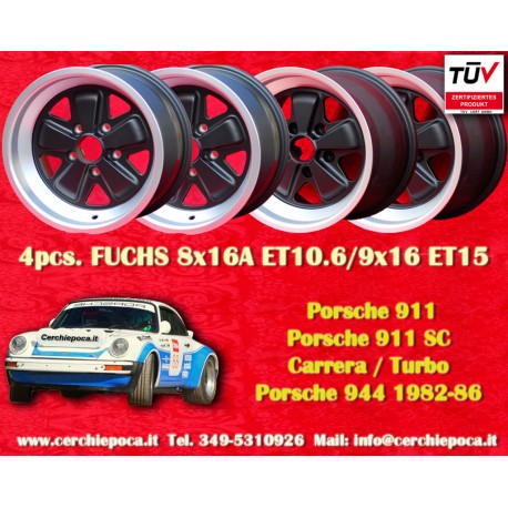 4 pcs. wheels Porsche  Fuchs 8x16 ET10.6 9x16 ET15 5x130 matt black/diamond cut 911 SC, Carrera -1989, turbo -1987