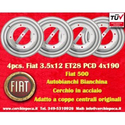 4 pcs. jantes Fiat  3.5x12 ET28 4x190 silver Fiat 500