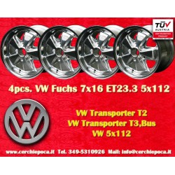 4 pcs. jantes Volkswagen Fuchs 7x16 ET23.3 5x112 fully polished T2b, T3