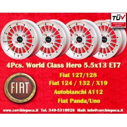 4 pcs. wheels Fiat WCHE 5.5x13 ET7 4x98 silver/black/polished Alfasud, Giulietta, 33, Arna, Autobianchi A112, Fiat 124 B