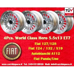 4 pz. Fiat 5.5x13 ET7 4x98 silver/chromed/polished Alfasud, Giulietta, 33, Arna, Autobianchi A112, Fiat 124 jantes