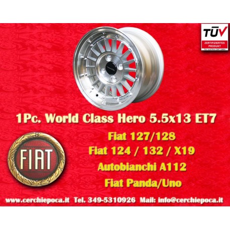 1 pc. jante Fiat WCHE 5.5x13 ET7 4x98 silver/black/polished Alfasud, Giulietta, 33, Arna, Autobianchi A112, Fiat 124 Ber
