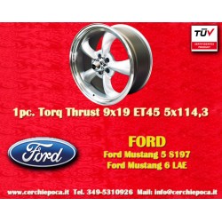 1 pz. cerchio Ford Torq Thrust  9x19 ET35 5x114.3 silver/diamond cut Mustang S197 (2005-14), LAE (2105-)