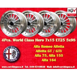 4 uds. llantas Alfa Romeo WCHE 7x15 ET25 5x98 silver/diamond cut Alfetta GTV 2.5, 75 1.8T, 2.0i, 3.0i, 156, 164