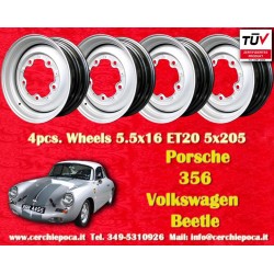 4 pcs. wheels Porsche  5.5x16 ET20 5x205 silver 356 - 1963