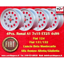4 pz. cerchi Fiat Ronal 7x15 ET25 4x98 silver 124 SPORT COUPE SPIDER Pininfarina 500 ABARTH PANDA PUNTO