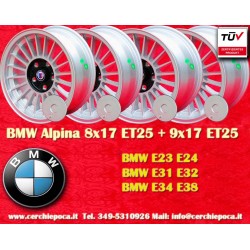 4 pcs. wheels BMW Alpina 8x17 ET25 9x17 ET25 5x120 silver/black center 5 E12, E28, E34, 6 E24, 7 E23, E32 