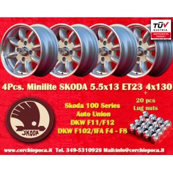 Skoda Minilite 5.5x13 ET23 4x130 silver/diamond cut MB1000, MB1100, 105, 110, 120, 130 cerchi wheels jantes llantas felgen