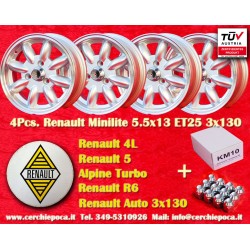 Renault Minilite 5.5x13 ET25 3x130 silver/diamond cut R4, R5, R6 cerchi wheels jantes felgen llantas