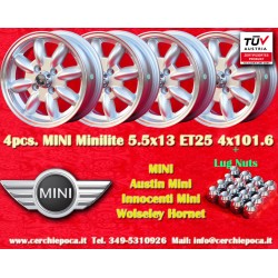 Minilite 5.5x13 ET25 4x101.6 silver/diamond cut Mini Mk1-3 cerchi wheels jantes llantas felgen