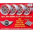 4 uds. llantas Mini Minilite 5x10 ET12 4x101.6 silver/diamond cut Mini Mk1-3, 850, 1000
