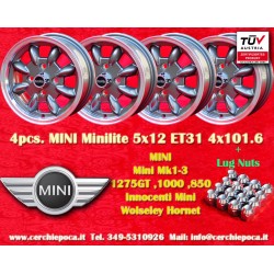 Mini Minilite 5x12 ET31 4x101.6 anthracite/diamond cut Mini Mk1-3, 850, 1000, 1275 GT cerchi wheels jantes llantas felgen