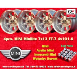 Mini Minilite 7x13 ET-7 4x101.6 silver/diamond cut Mini Mk1-3 cerchi wheels jantes llantas felgen