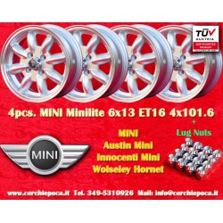 4 pcs. wheels Mini Minilite 6x13 ET16 4x101.6 silver/diamond cut Mini Mk1-3