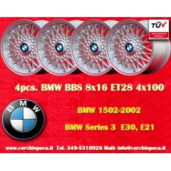 4 pz. cerchi BMW BBS 7x16 ET25 8x16 ET28 4x100 silver 3 E21, E30
