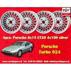 4 Stk Felgen Porsche  Turbo 6x15 ET20 4x108 silver/polished 924, 924S