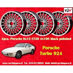 4 pz. cerchi Porsche  Turbo 6x15 ET20 4x108 black/polished 924 924S