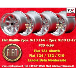 4 pz. cerchi Fiat Minilite 8x13 ET-6 9x13 ET-12 4x98 silver/diamond cut 124 Spider Coupe X1 9